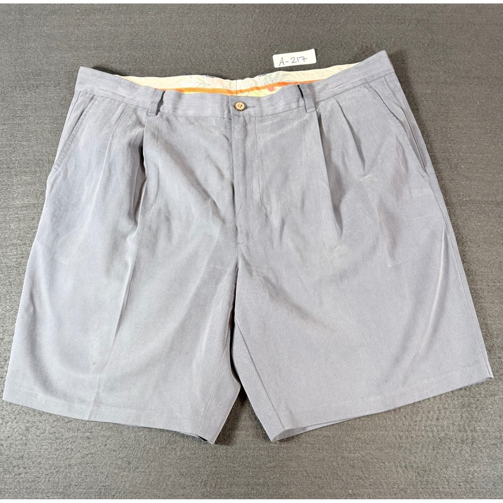 Tommy Bahama Mens Gray Silk Cotton Blend Pleated Shorts Size 40